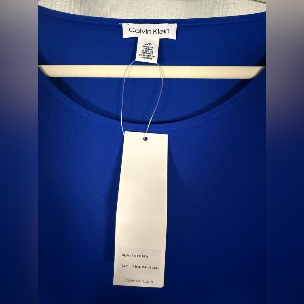 Calvin Klein Sheer Long Sleeve Blouse in Admiral Blue Size Large - Picture 4 of 9